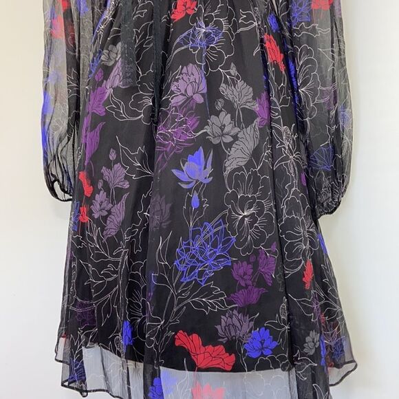 Tahari Dress “Desi” Silk Chiffon Opal Jewel Tone Floral NWOT Sz 8 - Picture 4 of 9